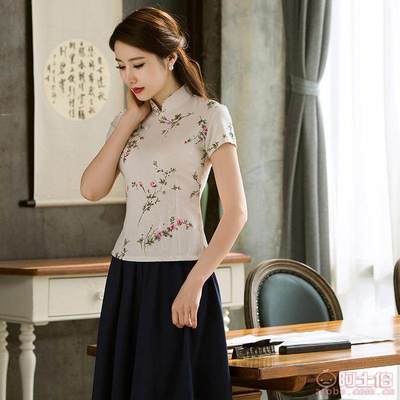 【鴻韻夢廠家批發亞麻棉麻改良短款旗袍上衣套裝文藝復古日常大擺裙】臨海市泉潮鑫達工藝服裝廠 - 產品庫